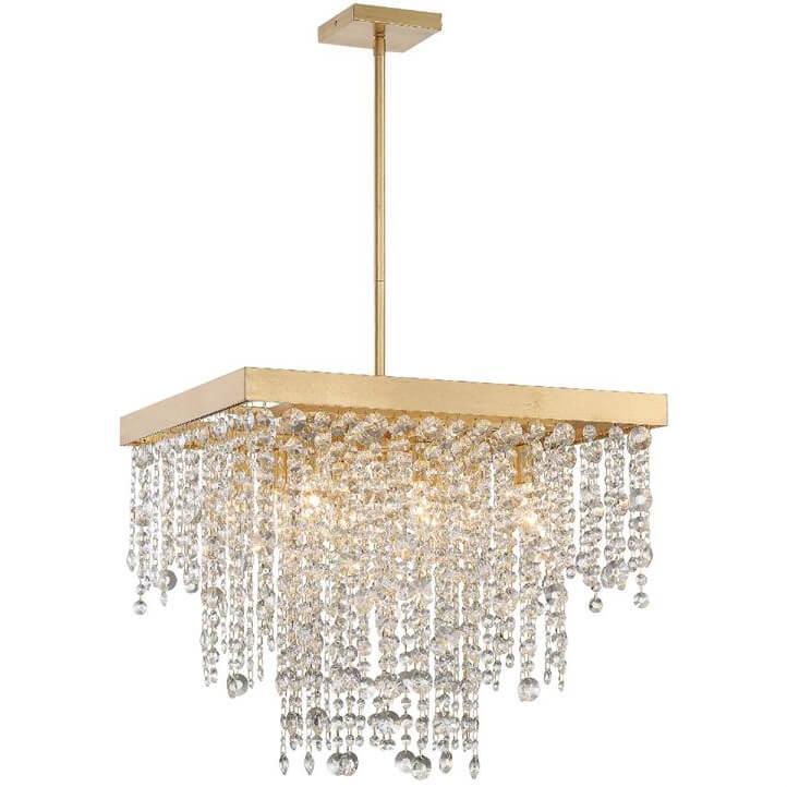 Golden Rectangular Crystal Rainfall Chandelier - Belle Escape