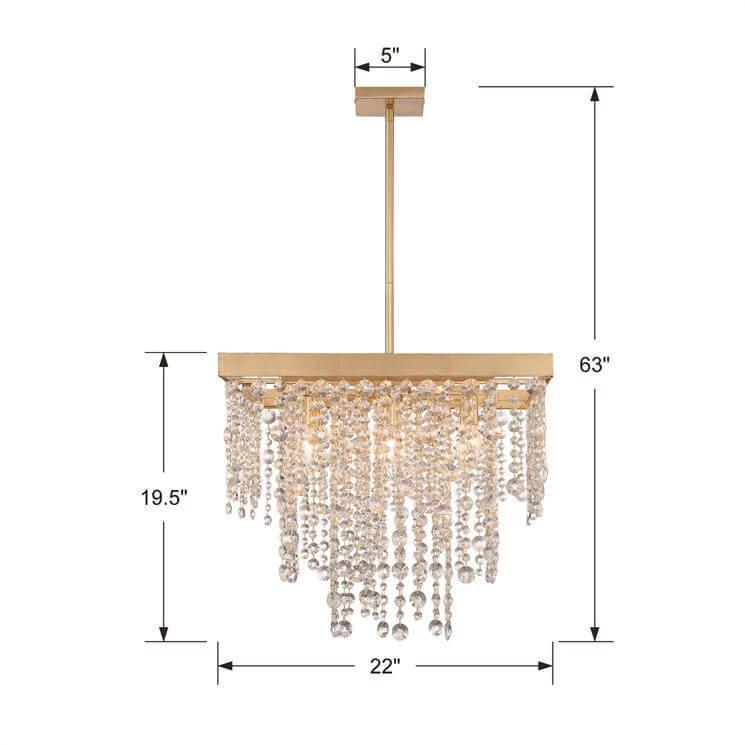 Golden Rectangular Crystal Rainfall Chandelier - Belle Escape