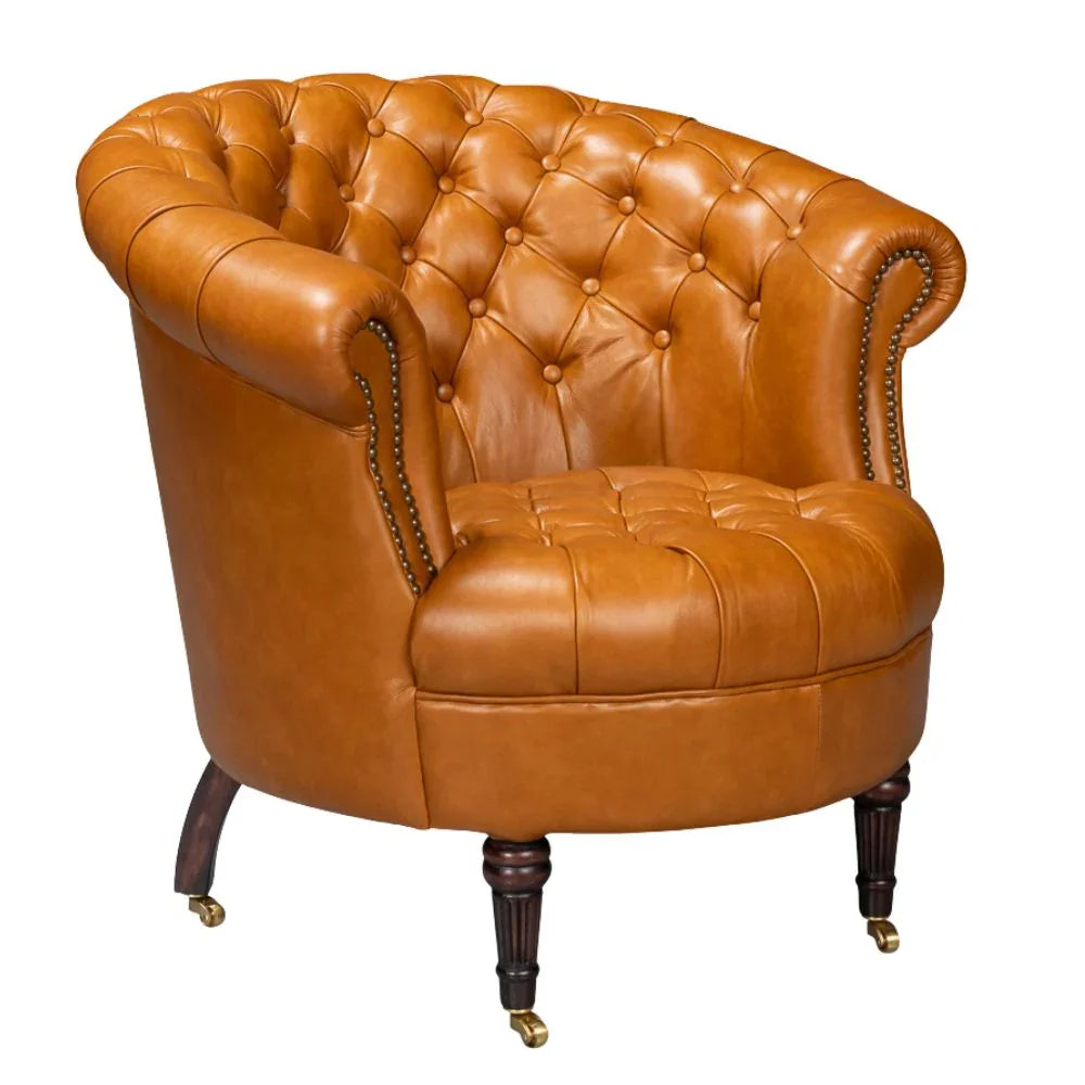 Golden Brown Chesterfield Barrel Leather Chair