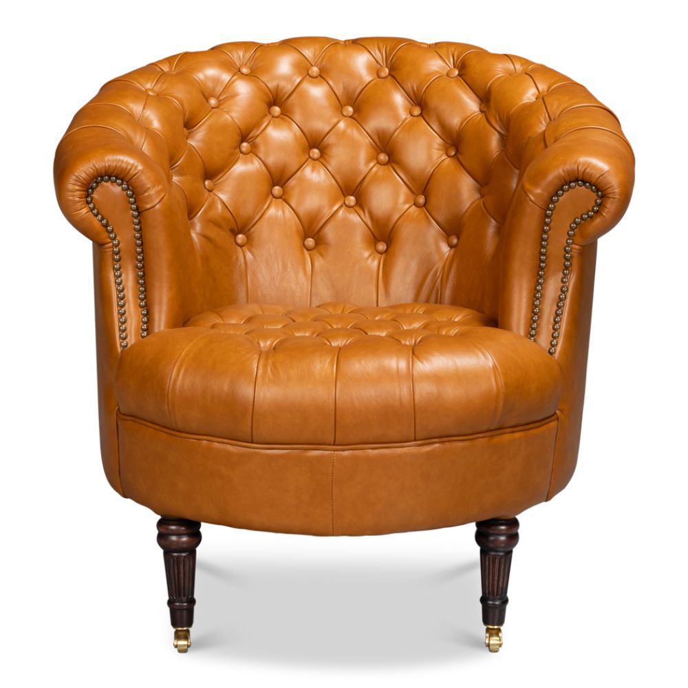 Golden Brown Chesterfield Barrel Leather Chair