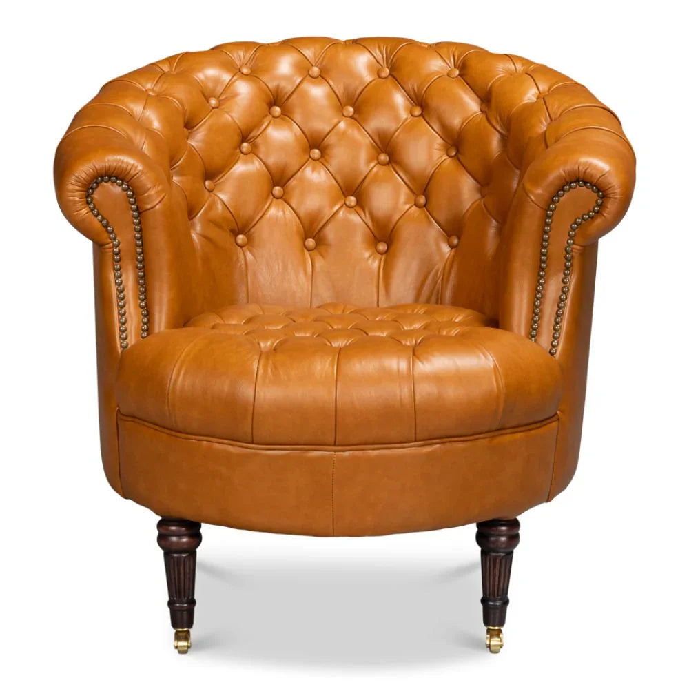 Golden Brown Chesterfield Barrel Leather Chair