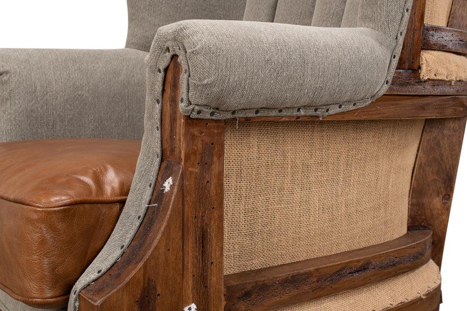 Gray Deconstructed Tufted Arm Chair with Leather Seat - Belle Escape