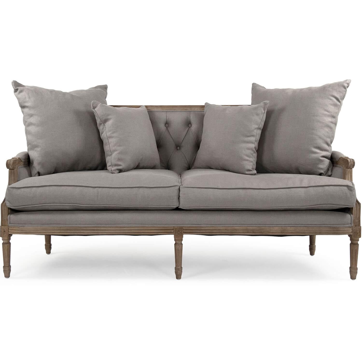 Gray Linen Louis Tufted Sofa - Belle Escape