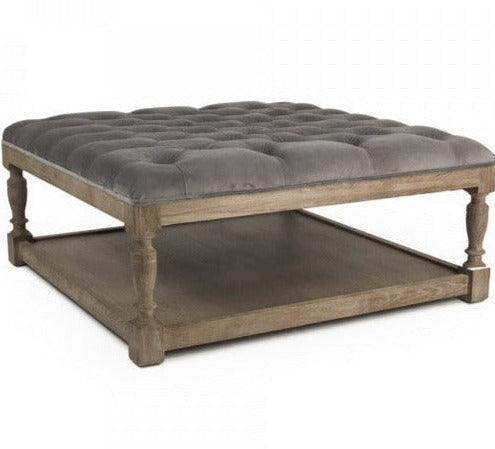 Gray Velvet Square Tufted Ottoman - Belle Escape