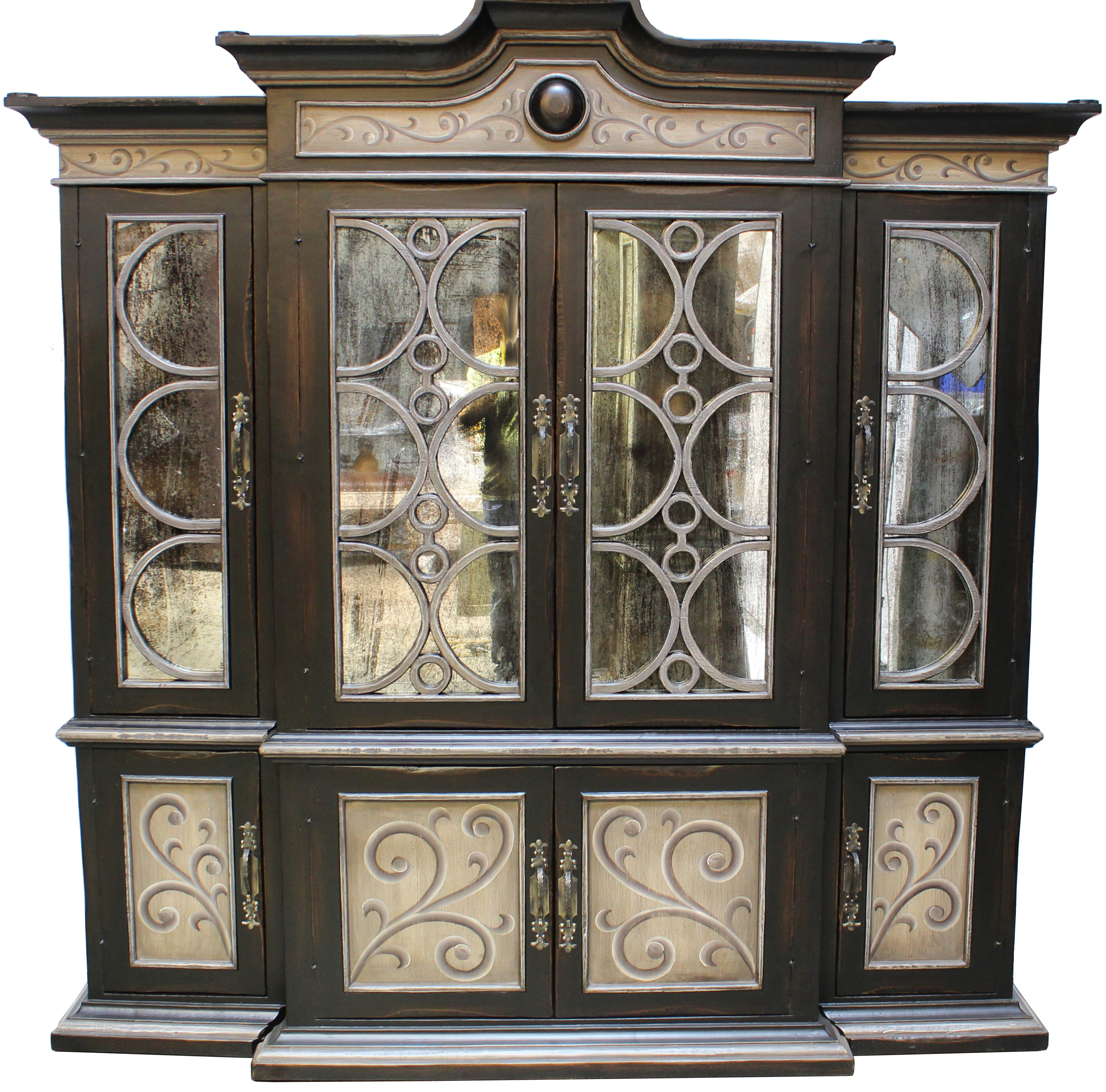 Scroll Painted Curio Cabinet with Glass Doors