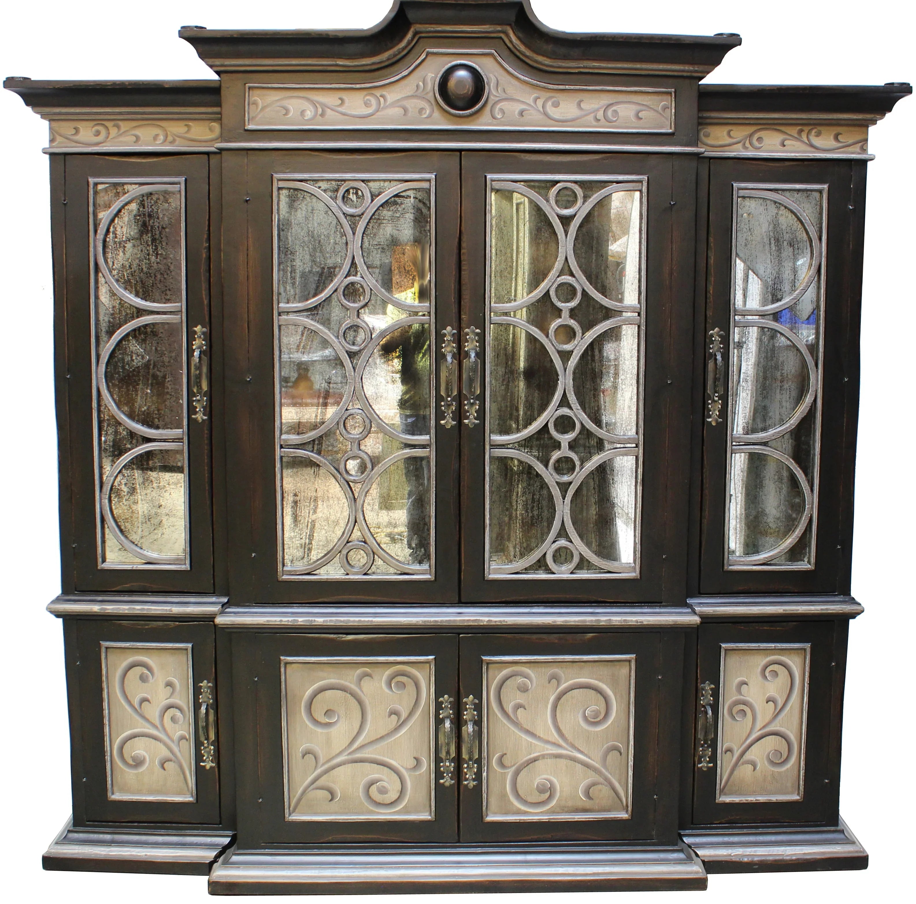 Scroll Painted Curio Cabinet with Glass Doors