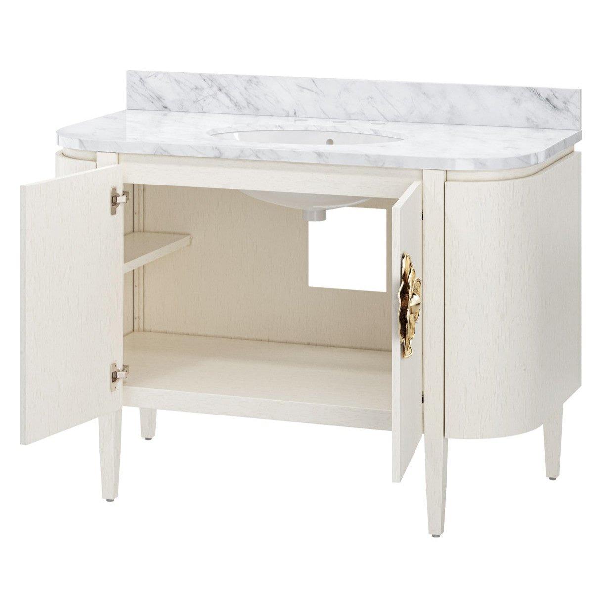 Brass Flower White Marble Top Demilune Vanity