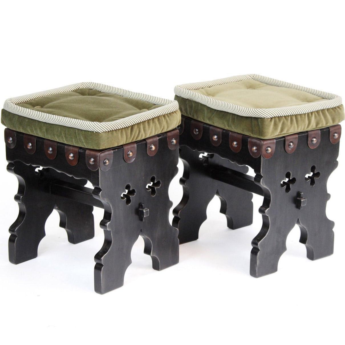 King Ferdinand Leather and Velvet Stools - Belle Escape