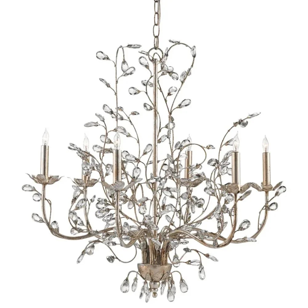 Elegant French country chandelier with crystal accents and floral metalwork, perfect for shabby chic or farmhouse decor.