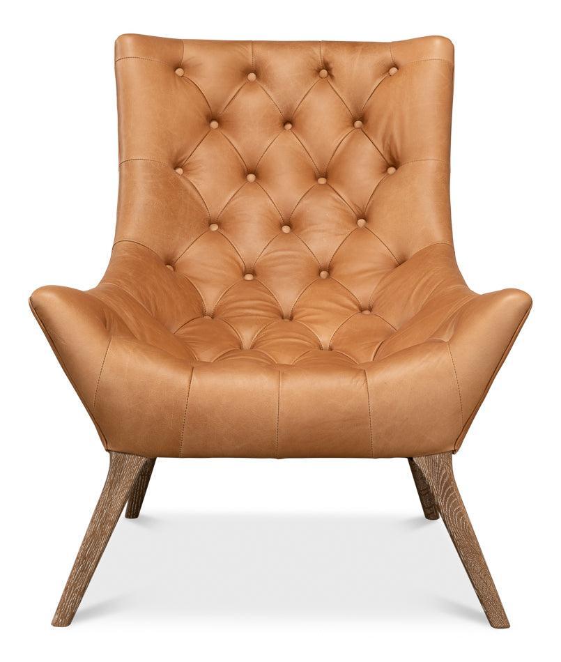 Light Brown Quilted Leather Slouch Chair - Belle Escape