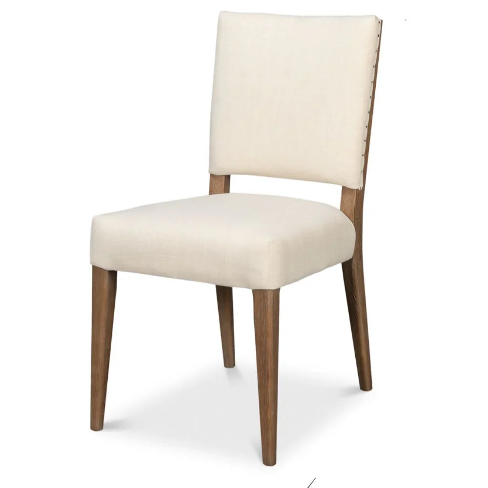 Mid-Century Oak Linen Dining Chair - Set of 2