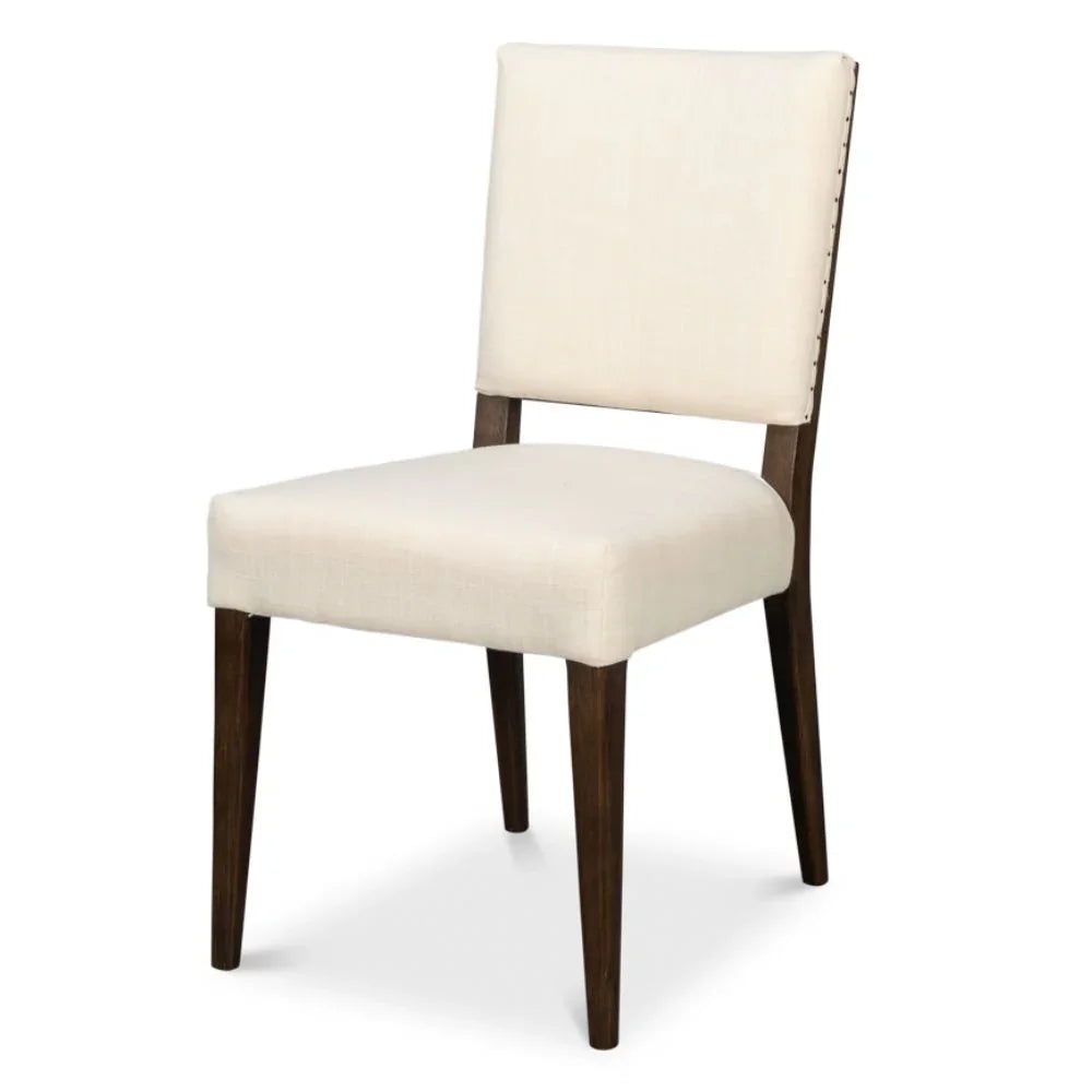 Mid-Century Oak Linen Dining Chair - Set of 2