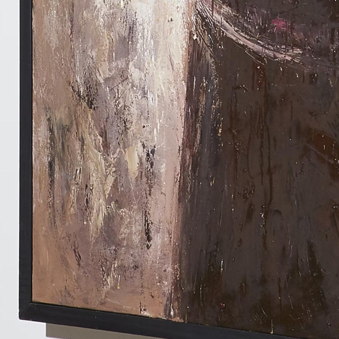 Oil Paint Abstract White Brown Canvas Wall Art