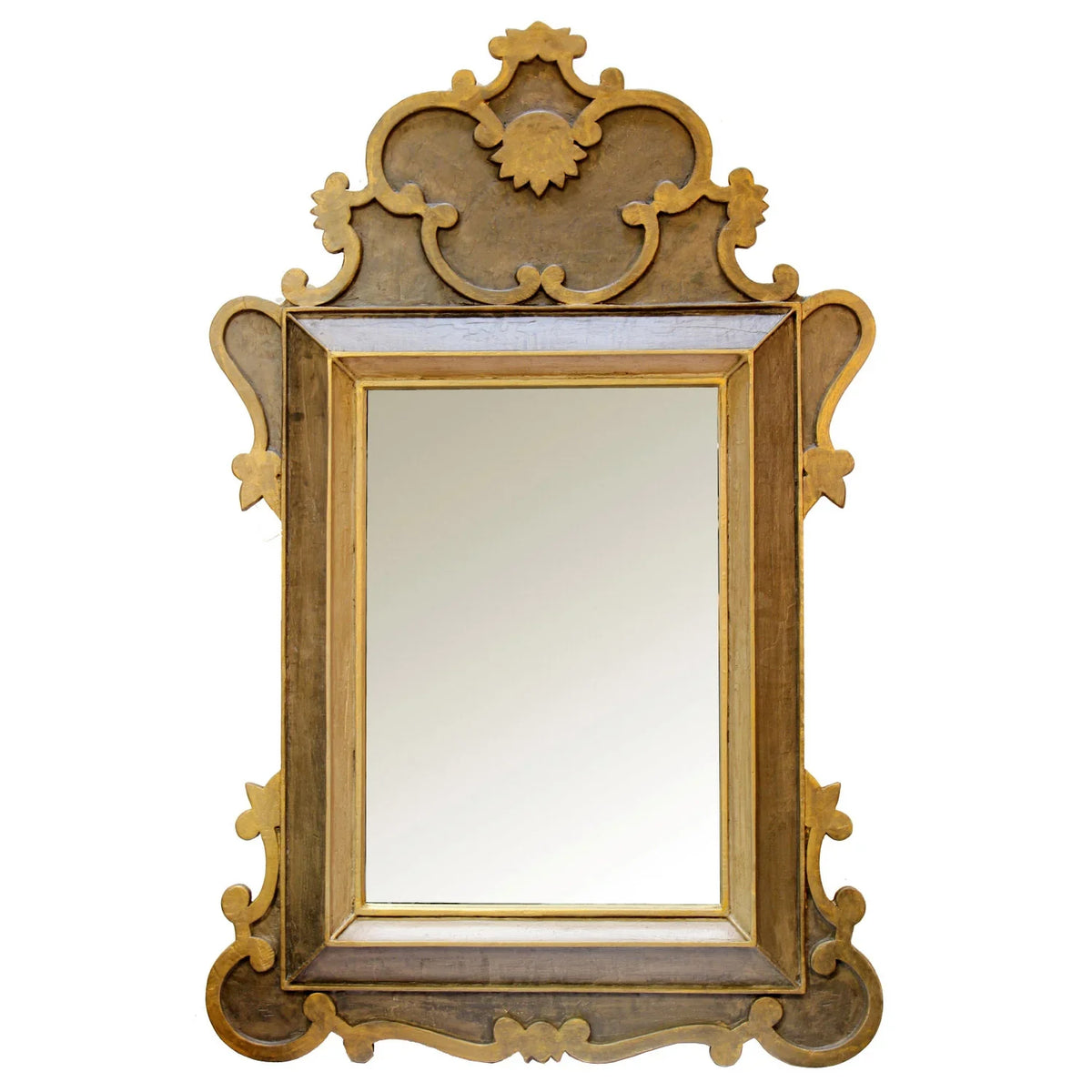 Ornate gold French country mirror with carved floral details, perfect for shabby chic or farmhouse decor