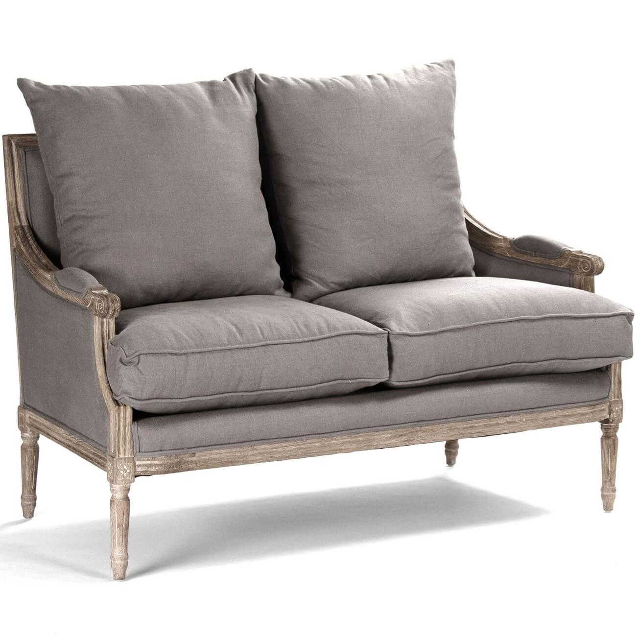 Modern Gray French Louis Settee - Belle Escape