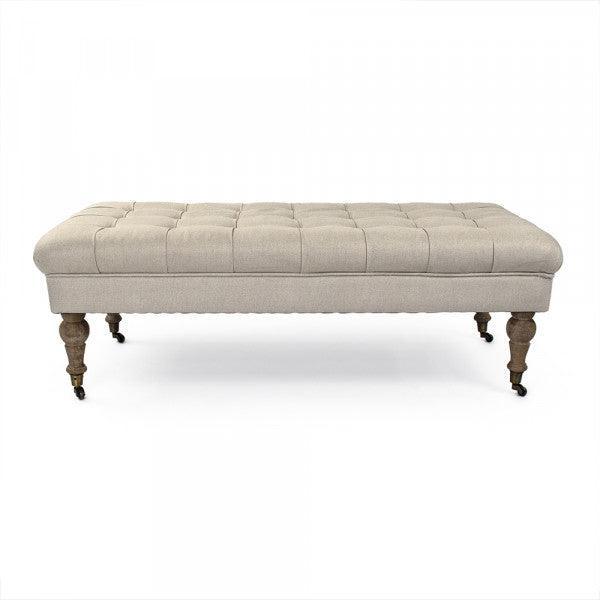 Natural Linen Maison Tufted Oak Ottoman - Belle Escape
