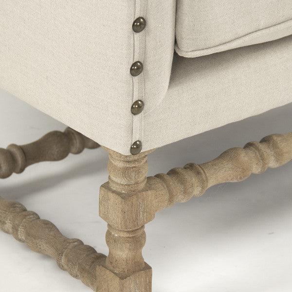 Natural Linen Provencal Nail Studded Settee - Belle Escape