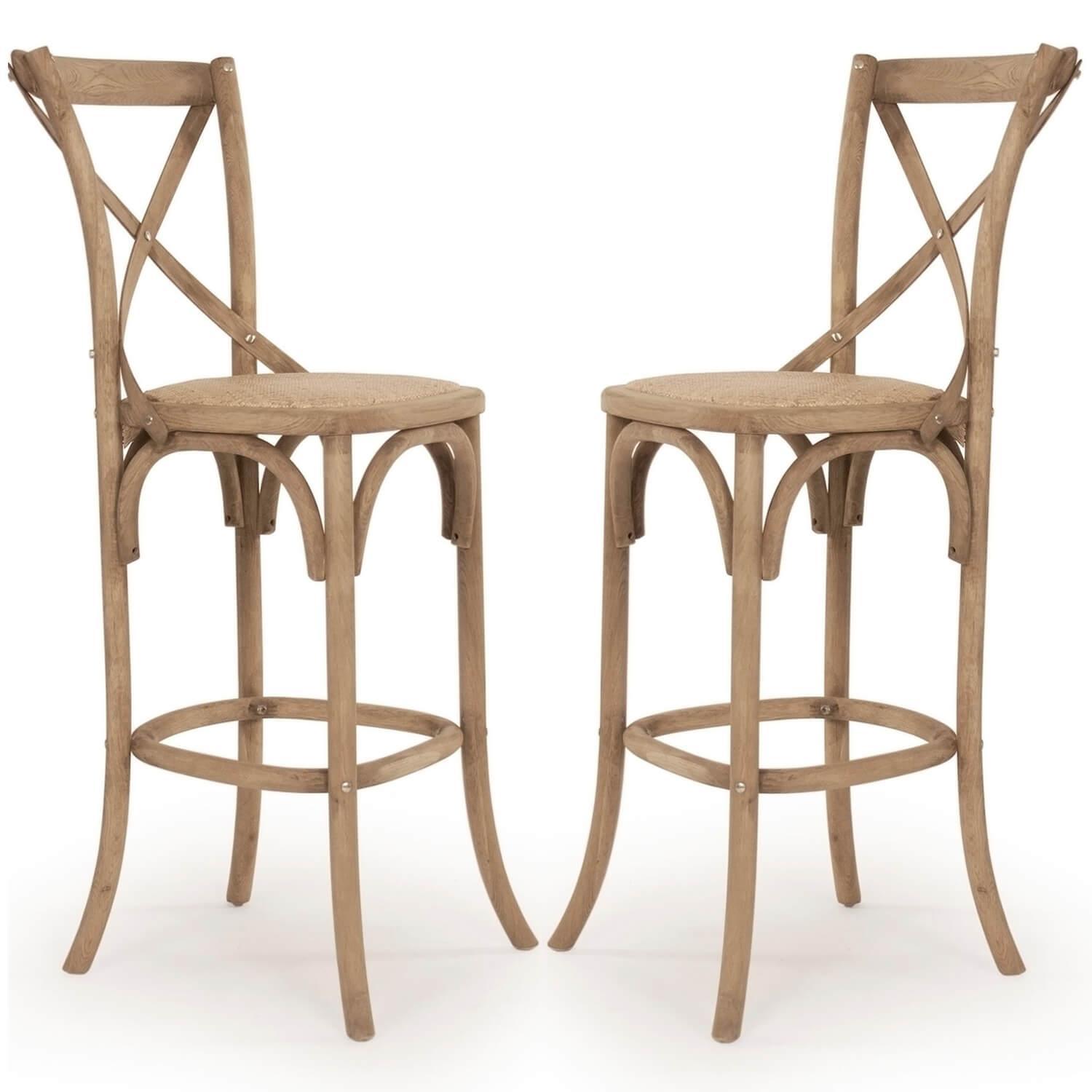 Natural Oak Parisian Cafe Bar Stools- Pair - Belle Escape