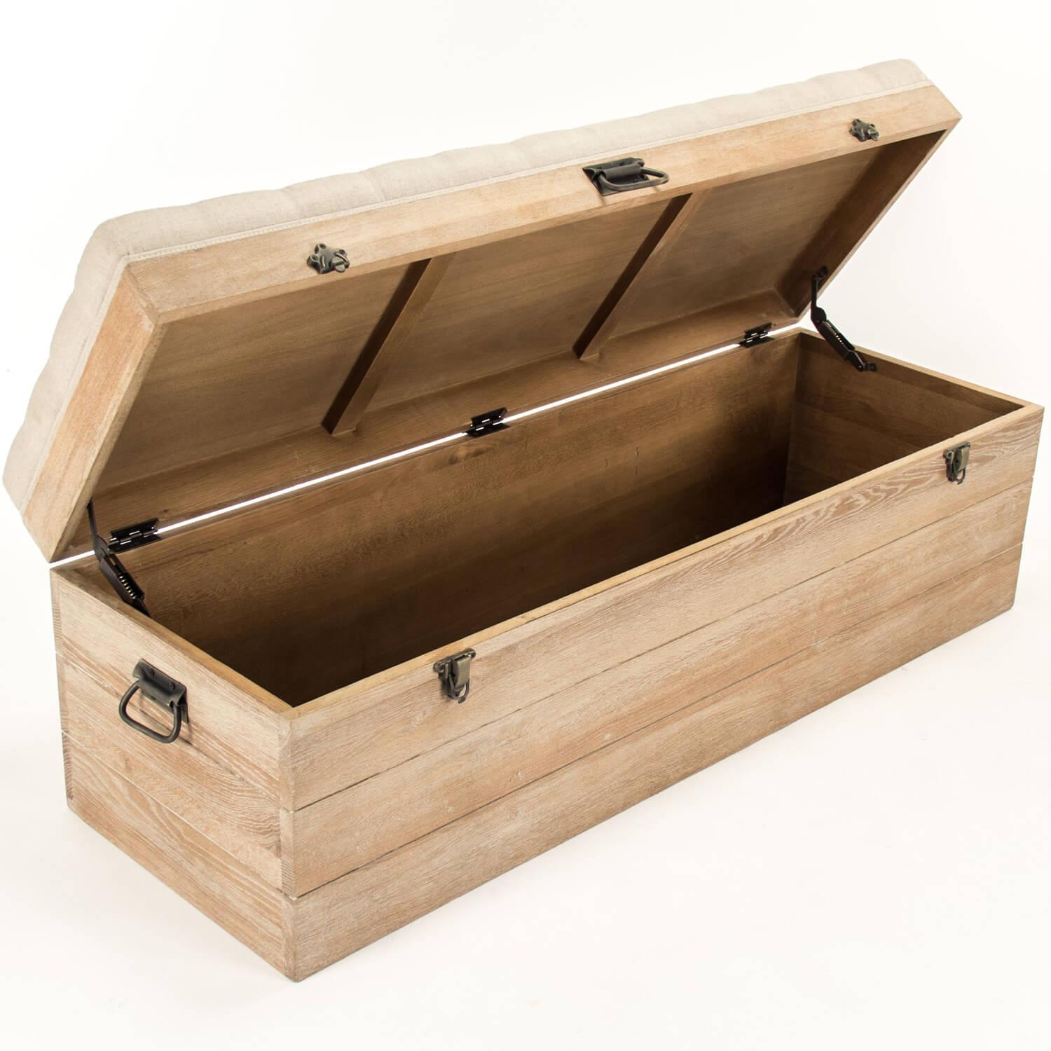 Oak Wood Tufted Storage Bench - Belle Escape