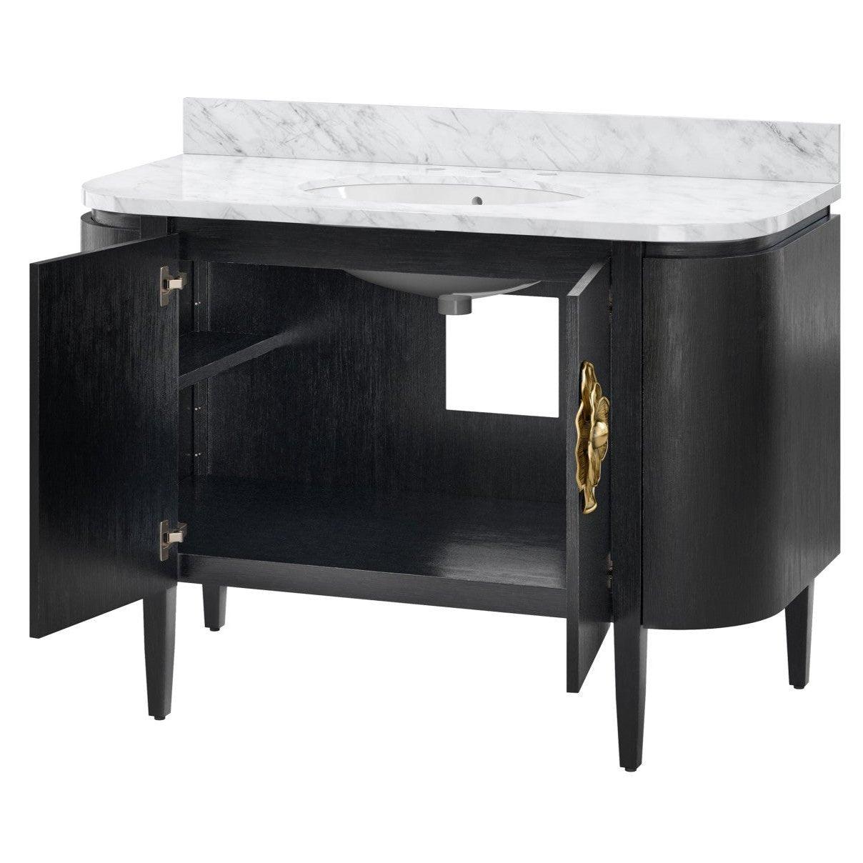 Brass Flower Black Marble Top Demilune Vanity