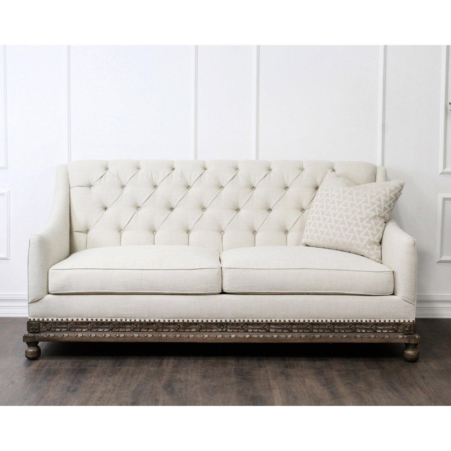 Ornately Carved Wood Base Settee - Belle Escape