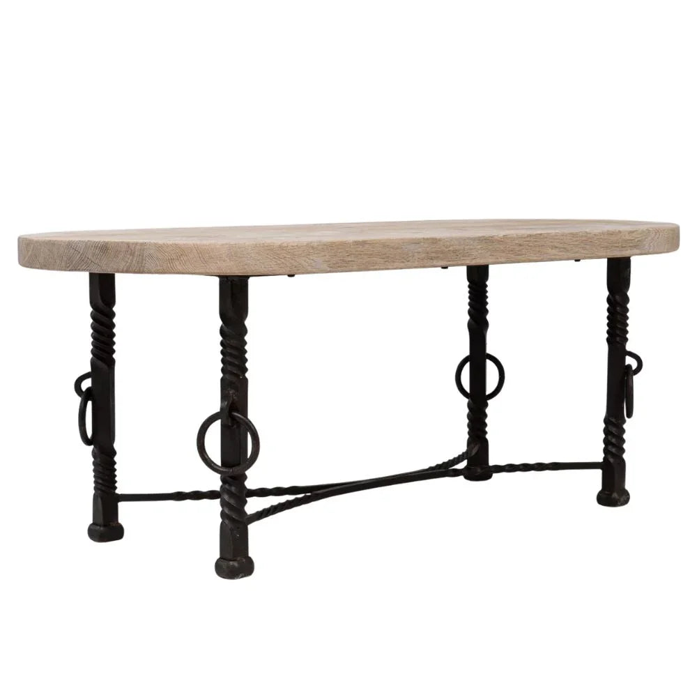 Rustic Coffee Table with Iron Base, Circa 1940