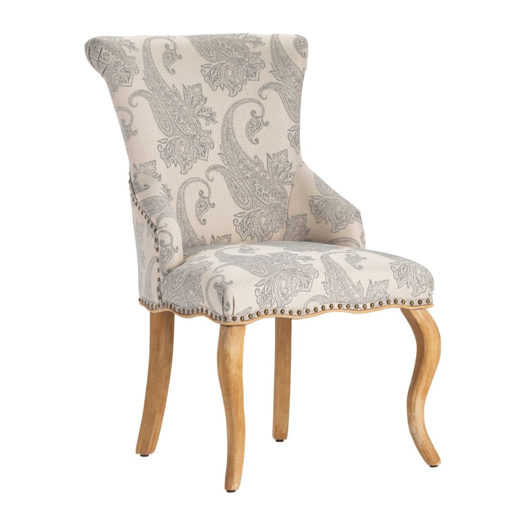 Paisley Patterned Light Gray Accent Chair