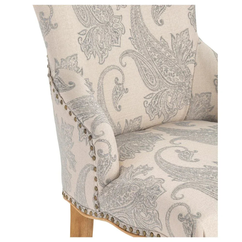 Paisley Patterned Light Gray Accent Chair
