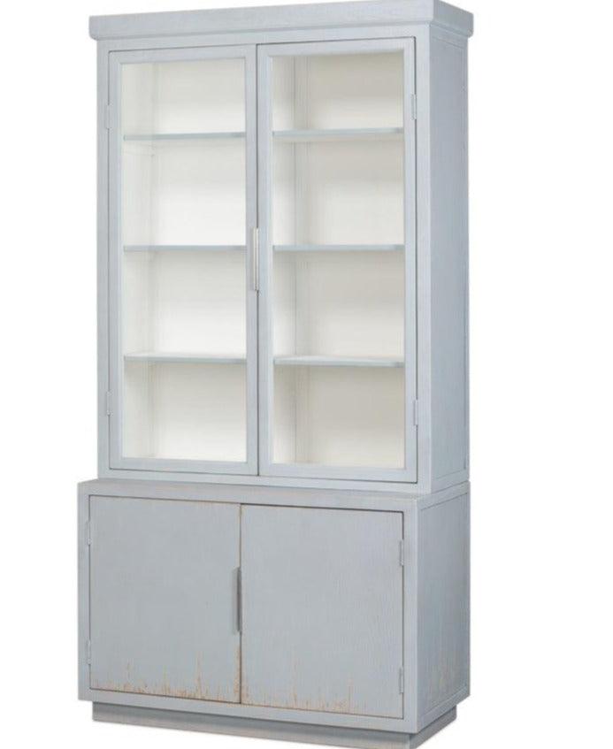 Patina Blue Distressed Glass Cabinet - Belle Escape