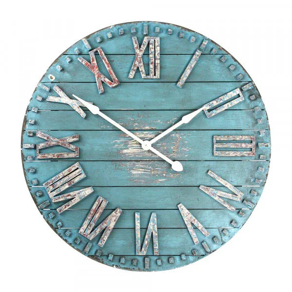 Coastal Blue Distressed Vintage Clock
