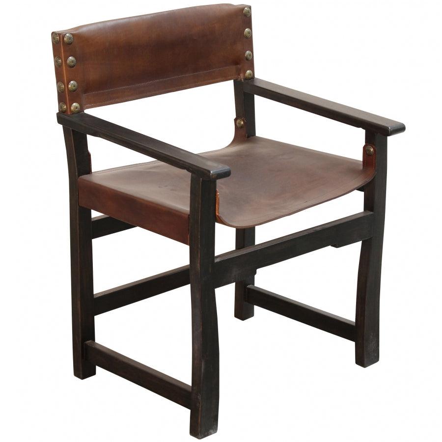 Peruvian Brown Leather Dining Chair - Belle Escape
