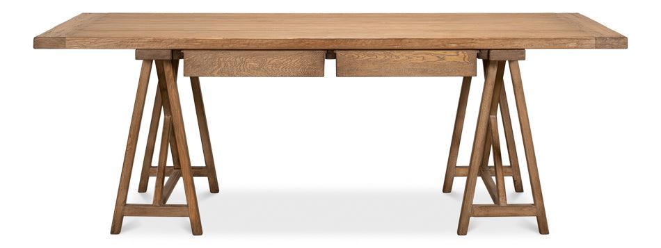 Polished Reclaimed Wood Sawhorse Desk - Belle Escape
