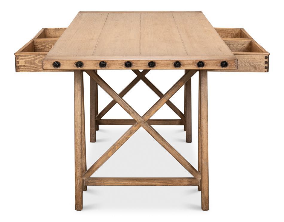 Polished Reclaimed Wood Sawhorse Desk - Belle Escape