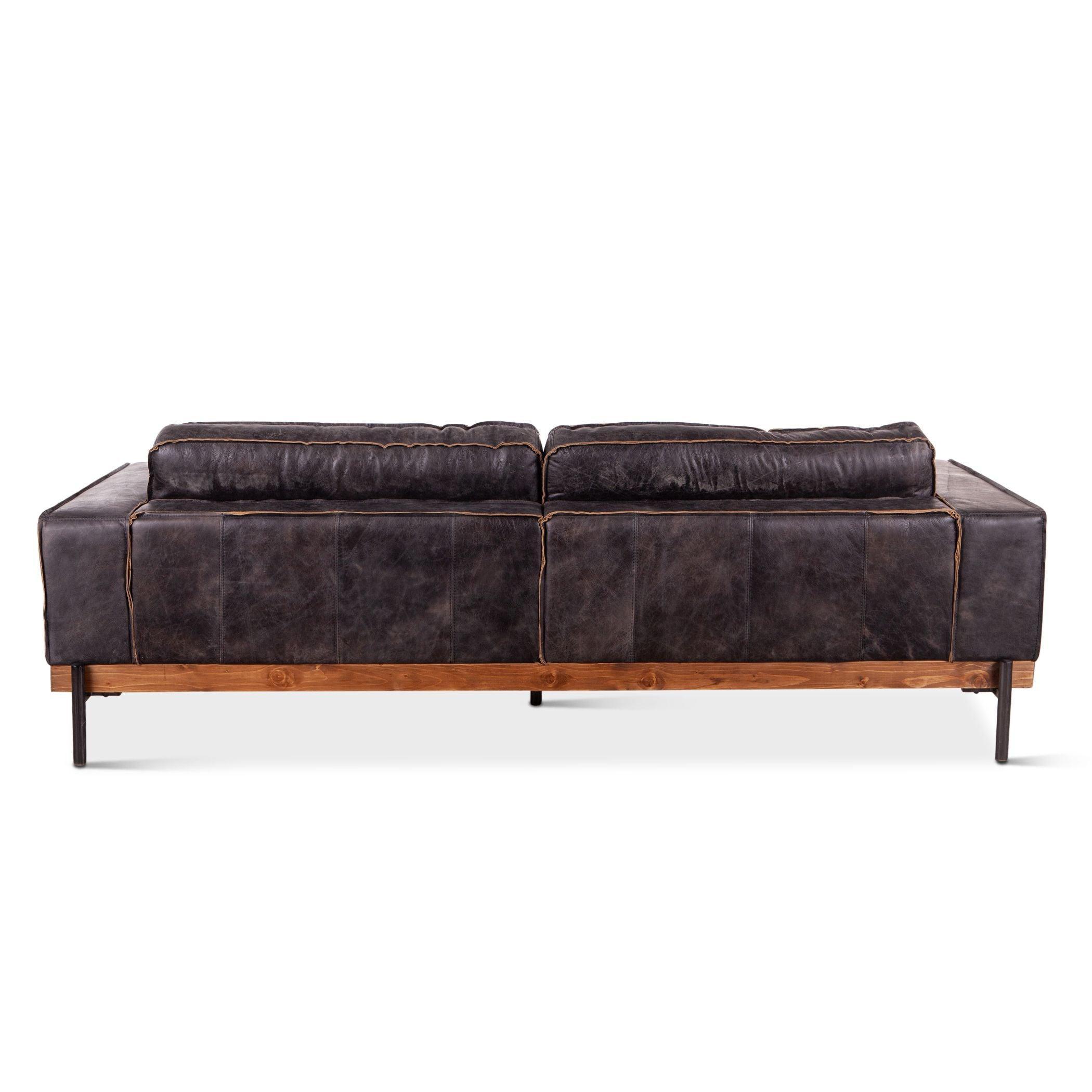 Portofino Industrial Black Leather Sofa - Belle Escape