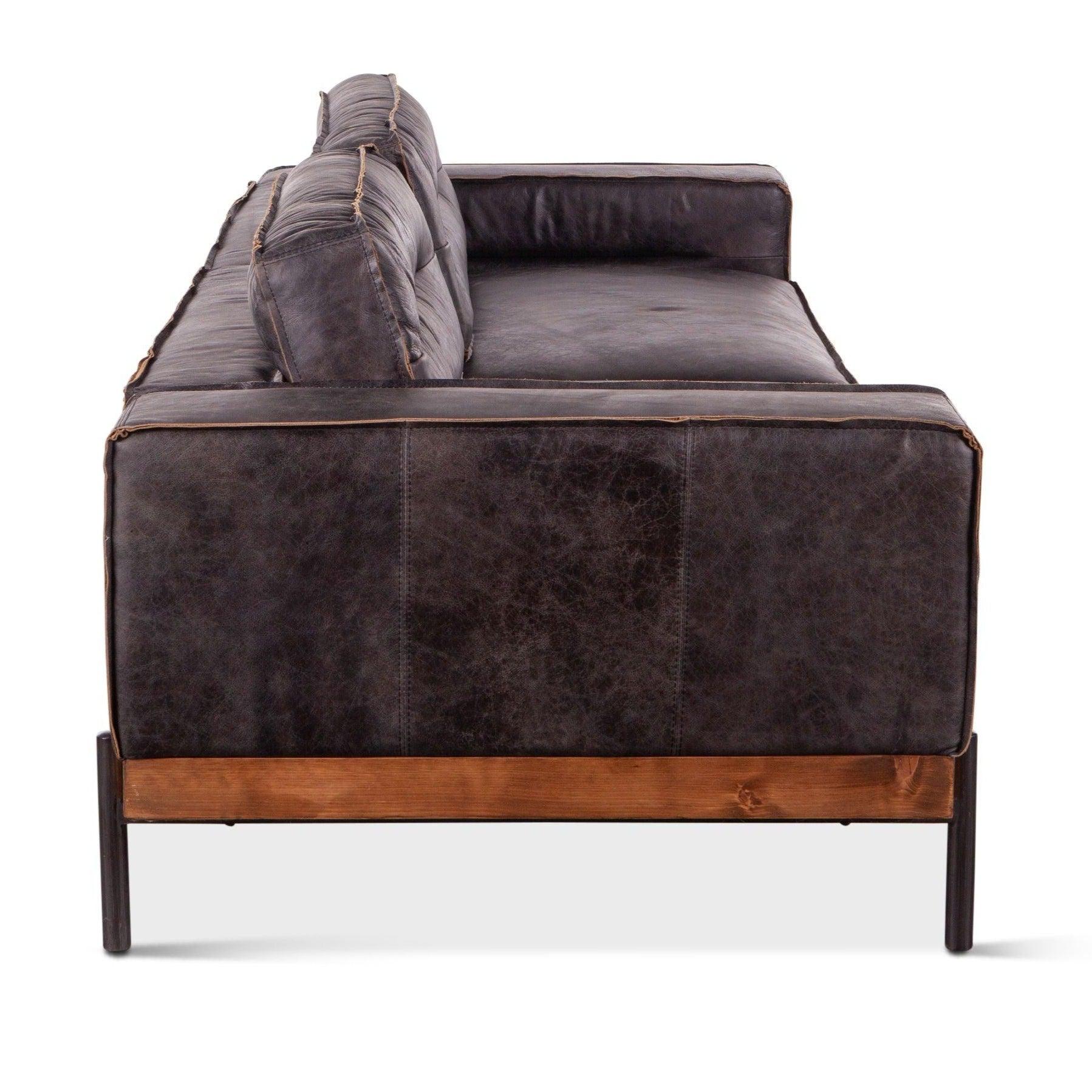 Portofino Industrial Black Leather Sofa - Belle Escape