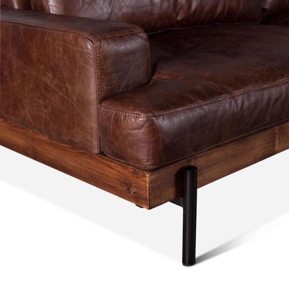 Portofino Industrial Brown Leather Sofa - Belle Escape