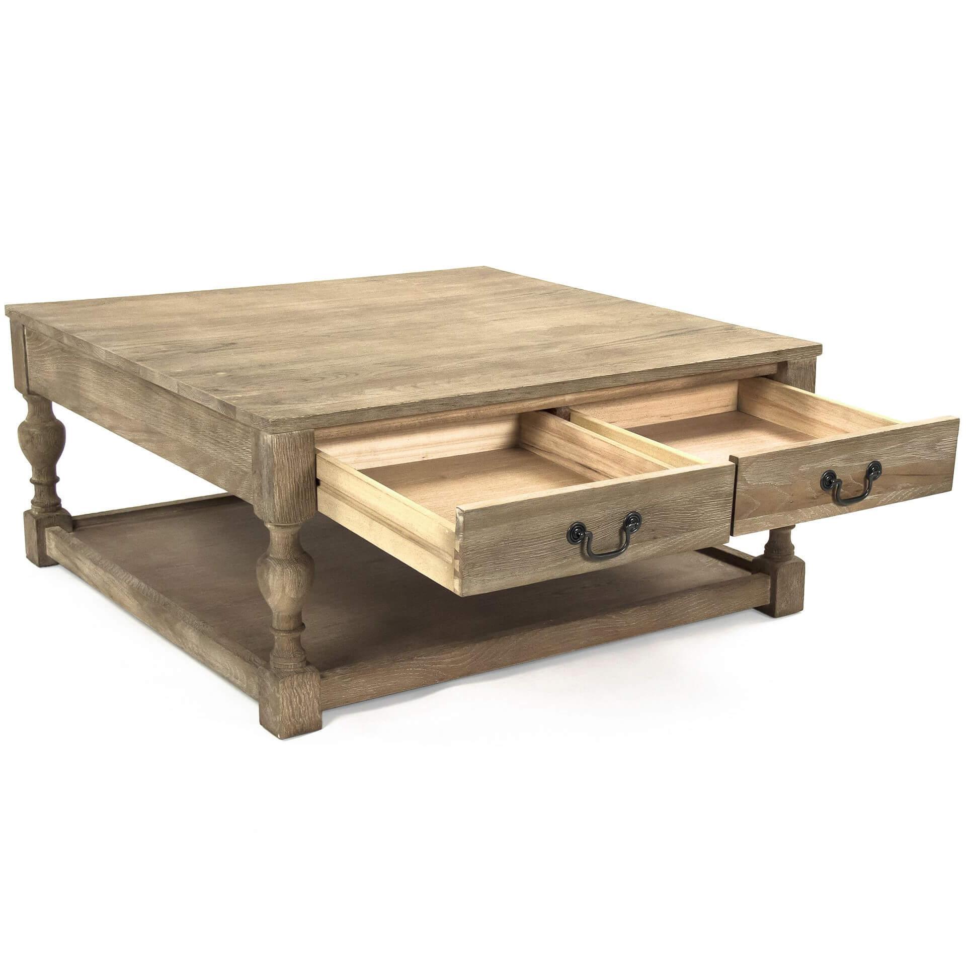 Provincial Square Coffee Table with Drawers - Belle Escape