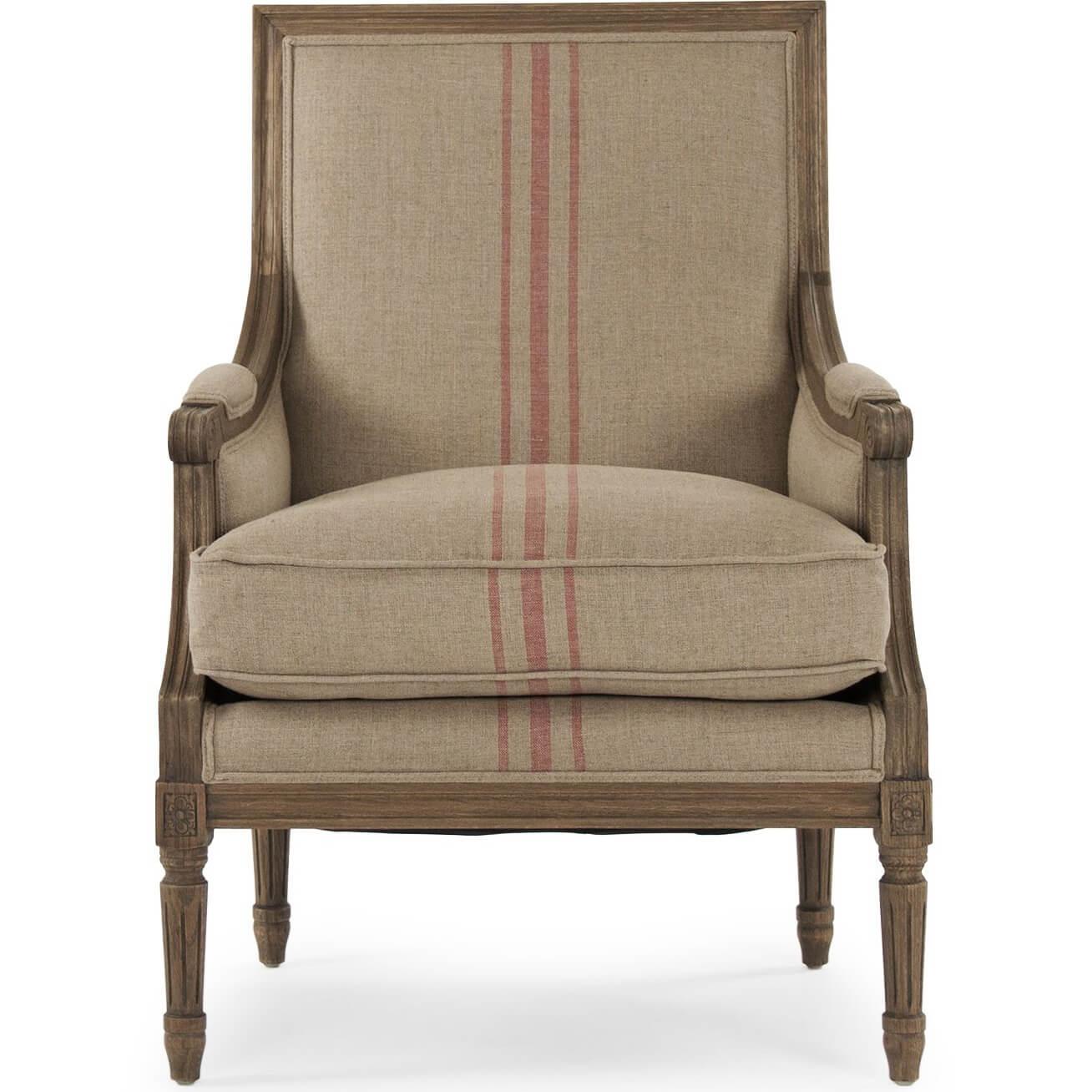 Red Striped French Louis Arm Chair - Belle Escape