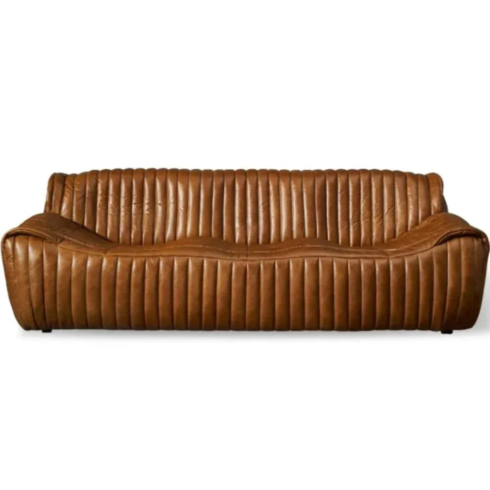 Antique Brown Vertical Tufted Leather Sofa