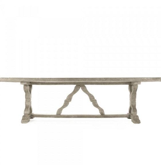 Rustic European Gray Wood Stretcher Table - Belle Escape