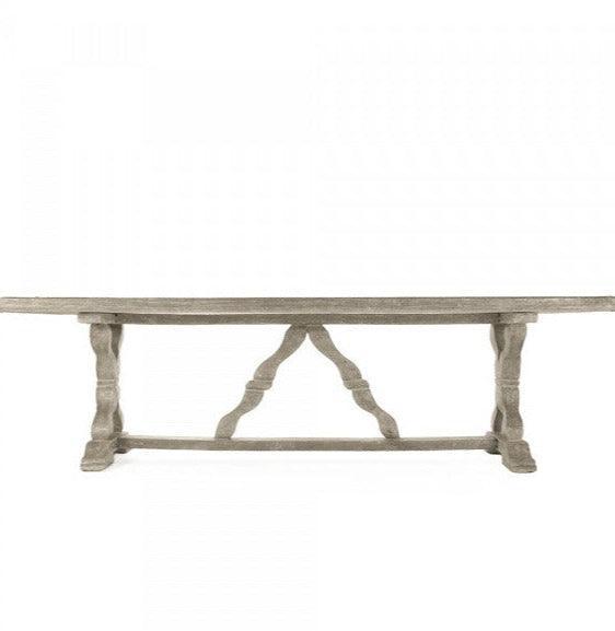 Rustic European Gray Wood Stretcher Table - Belle Escape