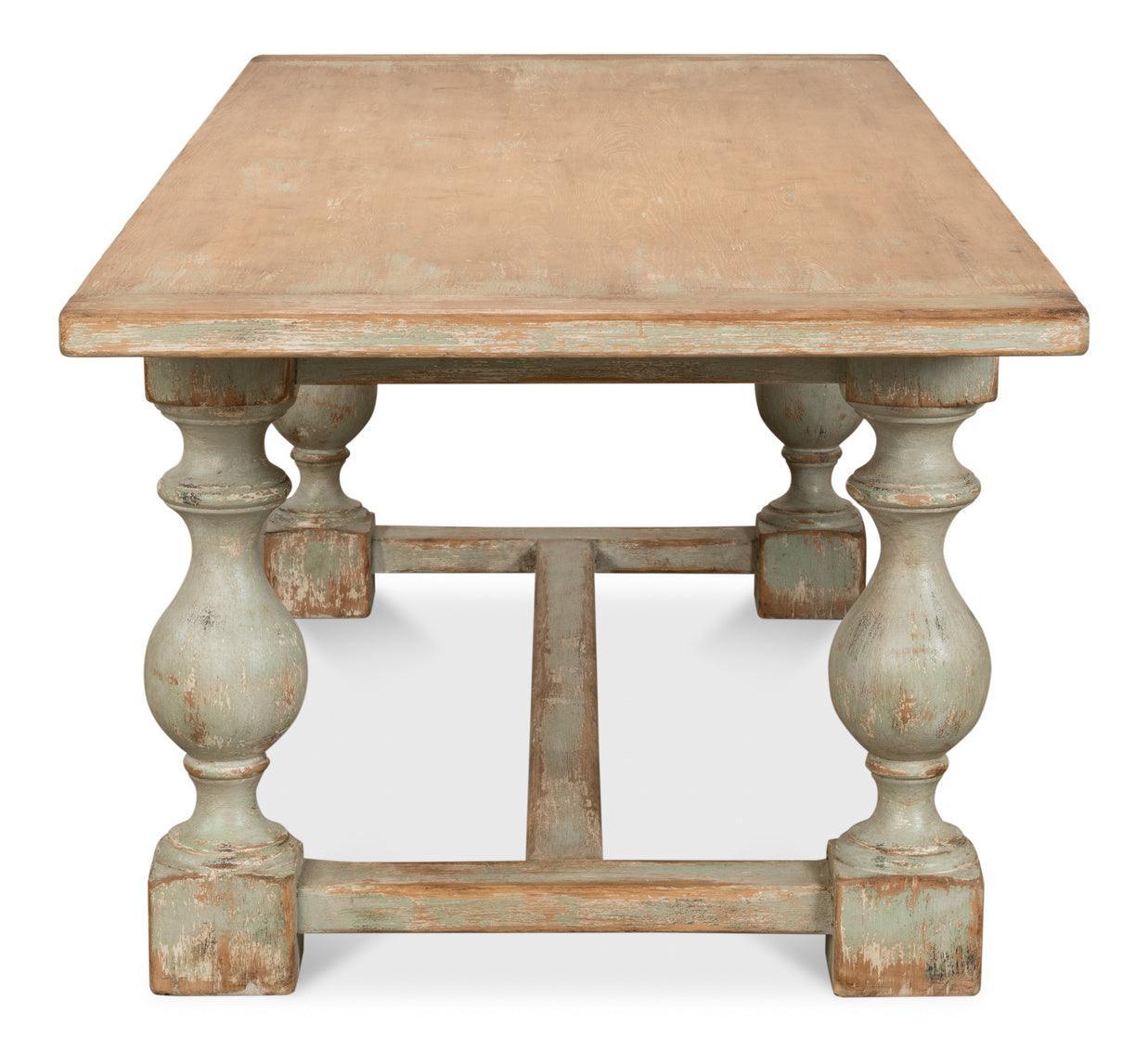 Rustic Sage Farmhouse Trestle Dining Table - Belle Escape