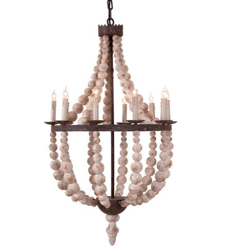 Rustic White Wood Beaded Chandelier - Belle Escape