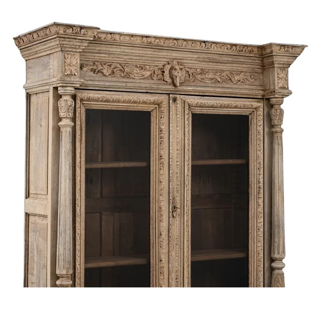 Belgium 19th-Century Carved Cabinet with Glass, Circa 1880