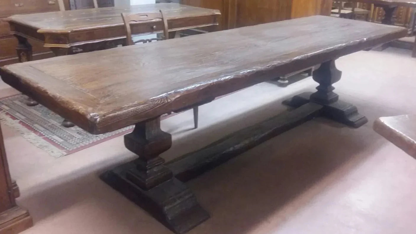 Long Rustic Pedestal Dining Table