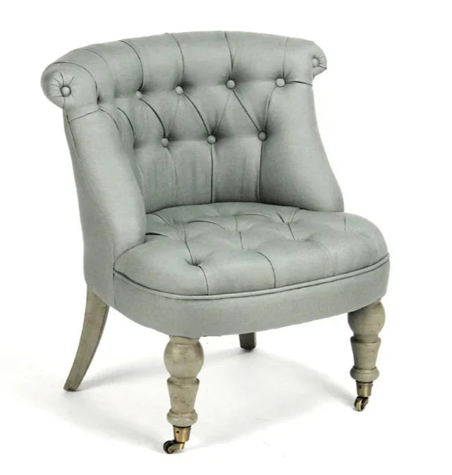 Tufted Sage Blue Slipper Chair