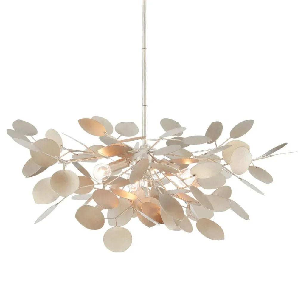 Modern botanical leaf chandelier in a light gold natural boho style
