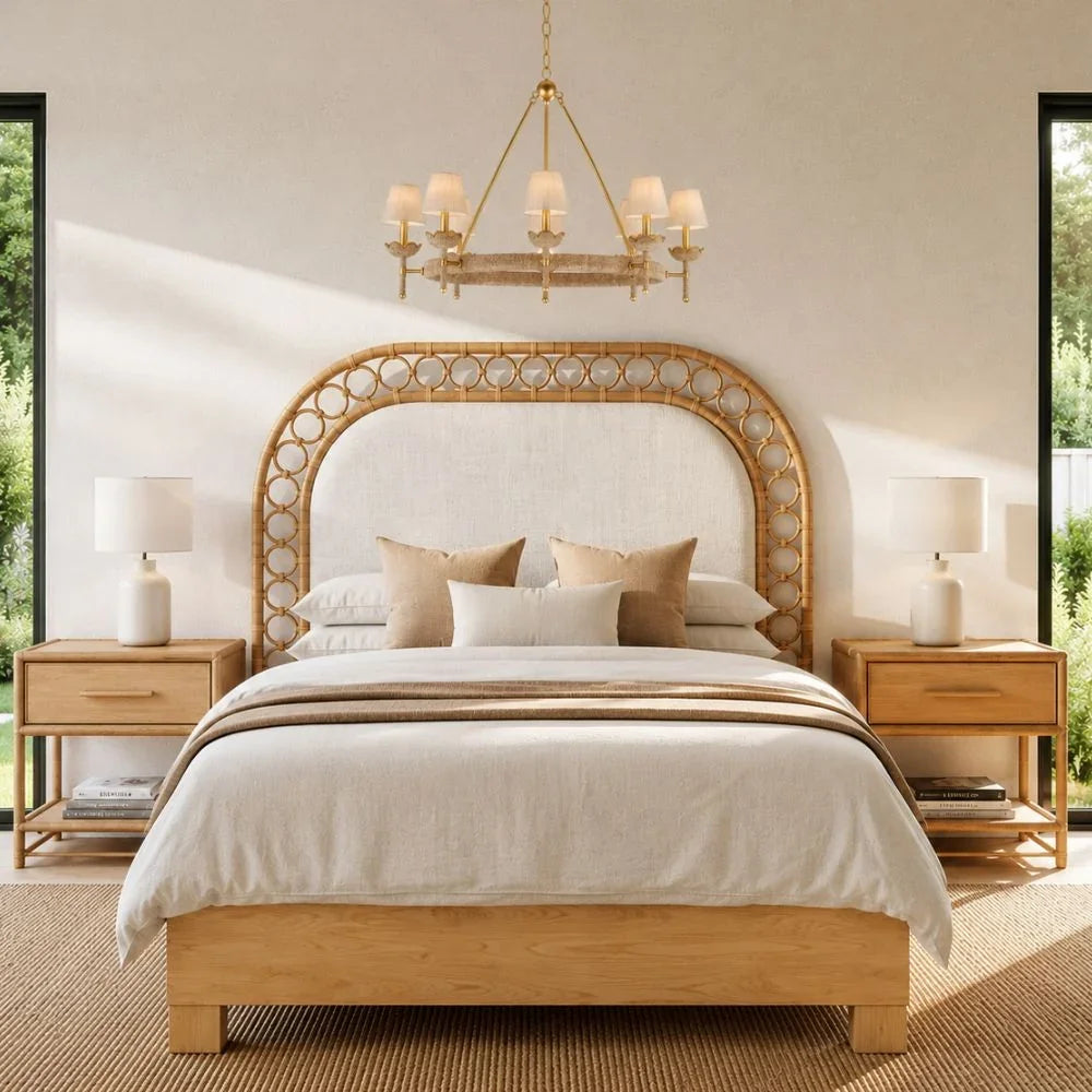 Solana Rattan and Wood Arched Bed