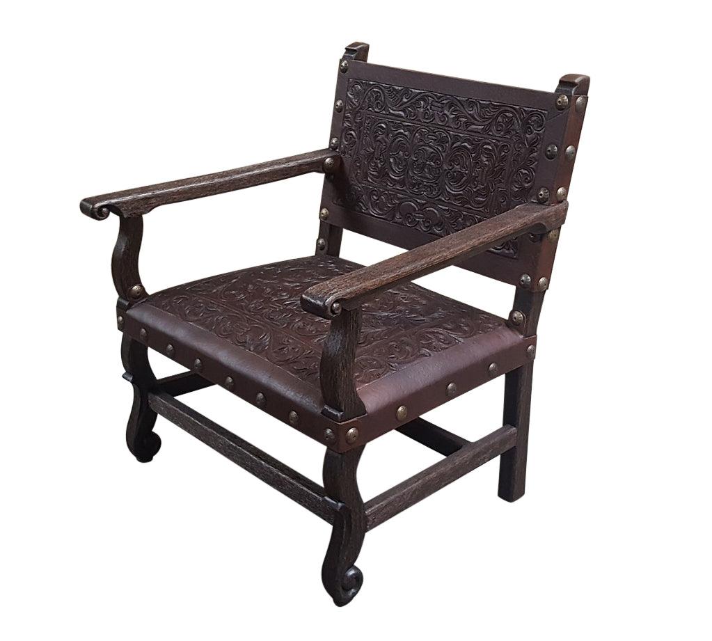 Spanish Carved Leather Lounge Chair - Belle Escape