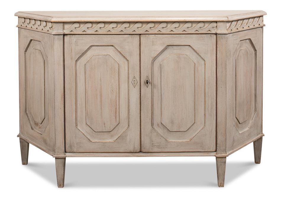 Stone Grey Wrenn Wood Carved Credenza - Belle Escape